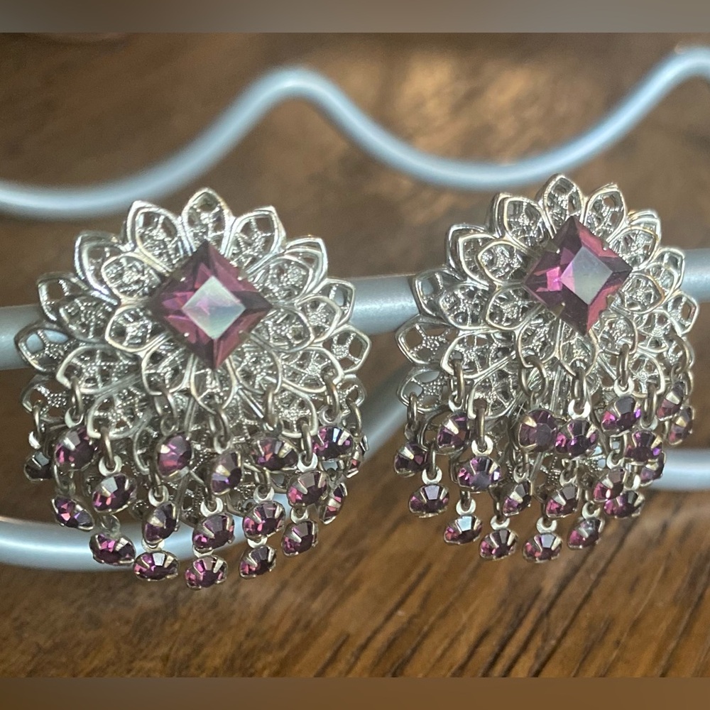 Silver and Purple Clip Earrings
